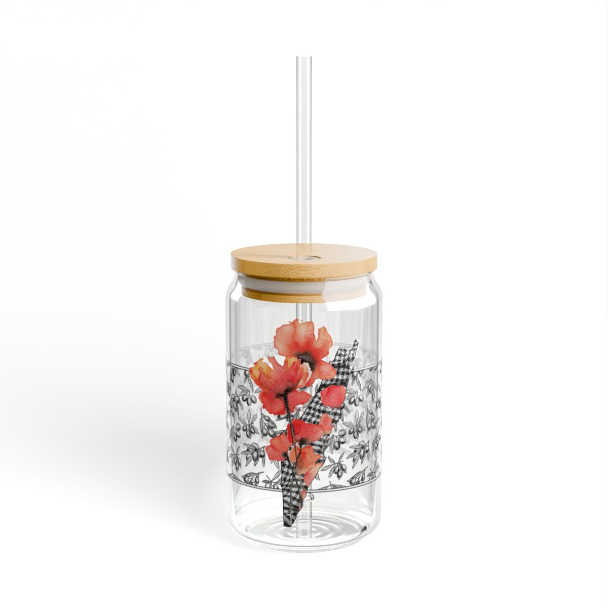 16oz Palestine Poppy &amp; Olive Borosilicate Glass Jar